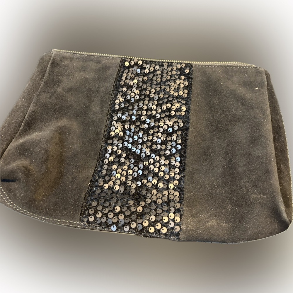 J. McLaughlin Black Suede with sequence tassel clutch